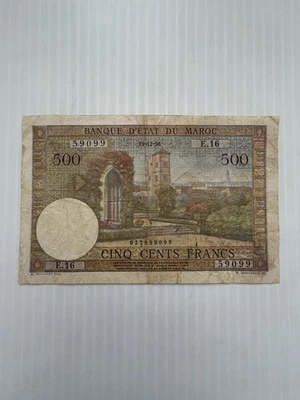 Marruecos 500 francos 1956 raro Foto 1 de 2