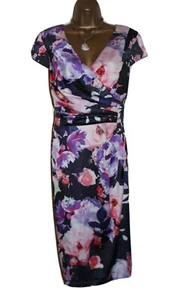 Lipsy VIP Floral Satin Dress 16 Navy Midi Pencil Occasion Evening Wedding Summer - Picture 1 of 12