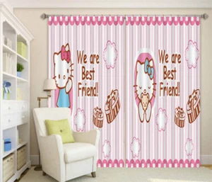 Lovely pink Hello Kitty 3D Curtain Blockout Photo Printing Curtains Drape Fabric - Picture 1 of 12