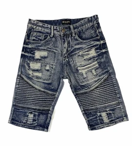 Pantaloncini jeans CJ neri premium da uomo/adolescente invecchiati taglia 28 strappati sfilacciati usati in ottime condizioni - Foto 1 di 9