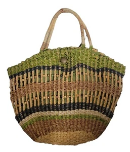 Stroh Tasche grün beige Bucket Korbtasche Schultertasche - Bild 1 von 4