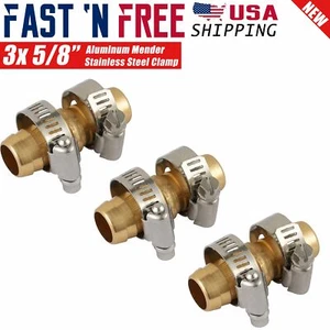 3 Pcs 5/8" inch Garden Hose Repair Mender Coupler Connector with Stainless Clamp - Picture 1 of 2