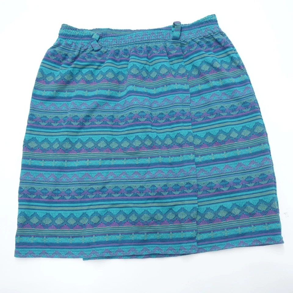 Jaclyn Smith Sport Wrap Skirt Women's XL Teal Southwest Stripe Elastic Waist - Image 1 of 4