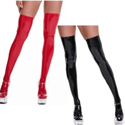 Meias femininas de couro PVC coxa alta sexy brilhante meias longas opacas - Imagem 1 de 3