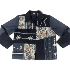 Take Two Jacket Damen groß blau Denim Wolle Wandteppich Patchwork australischer Vintage - Bild 1 von 12