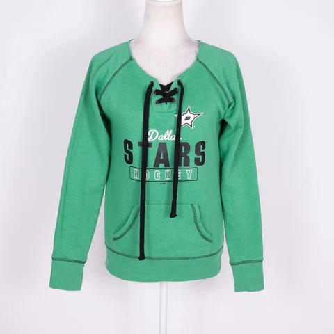 Dallas Stars Hockey NHL Women's Shirt Small Green Drawstring Round Neck Pockets Cover