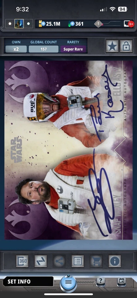 Topps Star Wars Digital Card Trader Purple Stellar Sig 2020 Snap Insert Award - Image 1 of 1