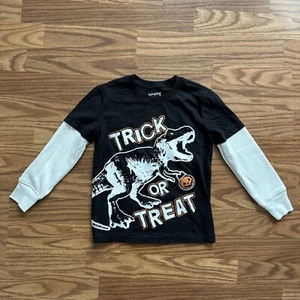 Jumping Beans Kid Boy 5 Long Sleeve Top T-Rex Dinosaur Pumpkin Halloween Thermal - Picture 1 of 6