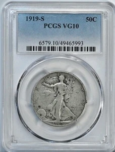 1919 S Walking Liberty VG10 PCGS Graded Half Dollar San Francisco Coin 6579 - Picture 1 of 2