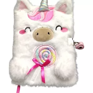 Claire's Kids Furry Unicorn Locking Diary Journal Notebook With Keys - Picture 1 of 6