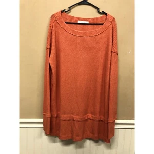 Free People Women Top Sz S We The Free Orange Waffle Thermal Knit North Shore - Picture 1 of 6