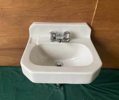 Fregadero de pared de baño con estuche de cerámica blanco vintage de mediados de siglo 18x16 baño antiguo 06-25E Foto 1 de 4