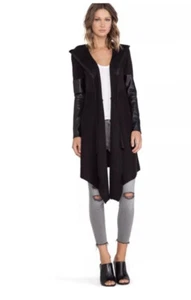 Blank NYC Sz XS Faux Vegan Leather Cardigan Sweater Coat Hooded Knit Jacket - Picture 1 of 13