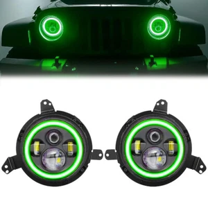 2pcs Green Halo LED Headlights Combo for 2018-2023 Jeep Wrangler JL Gladiator JT - Picture 1 of 18