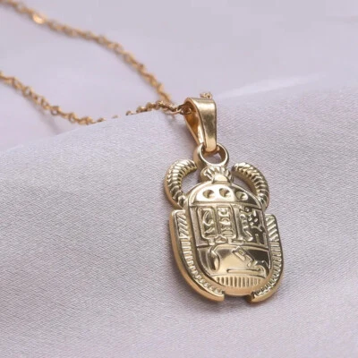 Antico Egiziano Scarabeo Beetle Collana con Ciondolo IN Oro,Argento & Arcobaleno - Immagine 1 di 3