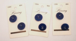 Vintage Militäre Ausrüstung Lansing rund blau Kunststoff Knöpfe Schaft auf Karte - Bild 1 von 4
