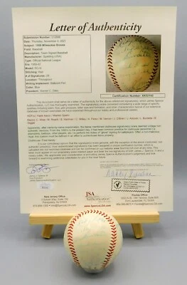 1959 MILWAUKEE BRAVES Signed Team Ball x28 HANK AARON, SPAHN JSA Authentic w/LOA - Image 1 of 4