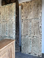 Vintage Rustic Carved Barn Door, Eclectic Door, Distressed Wood, Sliding Door 96