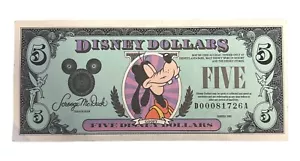 USA Disney Dollar (1990 Very Rare) $ Five 5 Dollars Highly Collectible Banknote - Picture 1 of 3