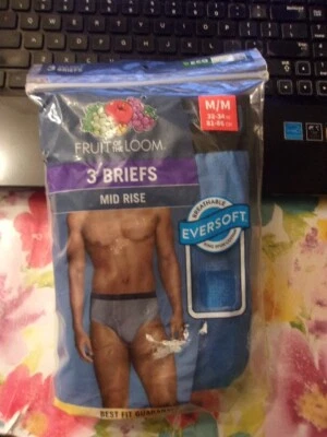 3 PR. MEN'S FRUIT OF THE LOOM TAGLESS COTTON KNIT BRIEFS~SZ MEDIUM~NIP~BLUES - Image 1 of 3