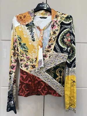 Roberto Cavalli цветочный печать вискозы шелк блузка рубашка с длинным рукавом Sz 40 - Изображение 1 из 4