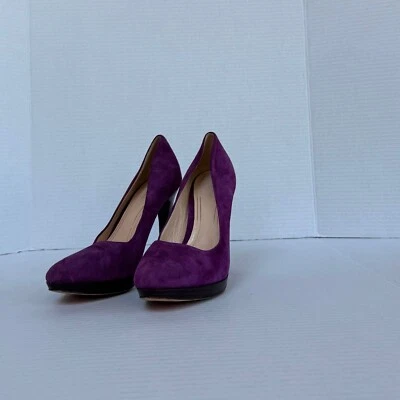COLE HAAN - Rounded Toe NIKEAir Pump Platform Heels Purple Suede PLUM 8B - Image 1 of 4