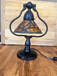 Meyda Tiffany Castle Collection? Harp Desk Lamp Amber Glow - Picture 1 of 10