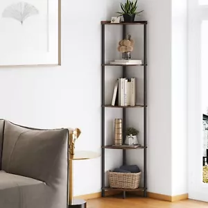 5 Tier Corner Shelf Standindustrial 65" Corner Shelves Display Shelf For Living - Picture 1 of 8