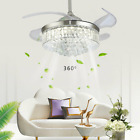 42" Useful Crystal Ceiling Fan Chandelier w/ LED Light Remote+Retractable Blades