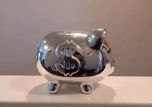 Chrome Tone Ceramic Piggy Bank Pretty Cool - Picture 1 of 10