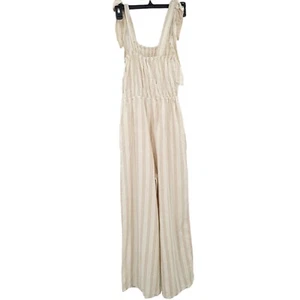 Black Tape Women's Linen Blend Striped Tie-Strap Jumpsuit Beige XS - Picture 1 of 11