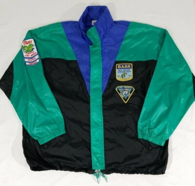 Vintage ASICS Colorblock Windbreaker with Fishing Award Patches Sewn Mens M 90s - Image 1 of 4