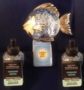 Bath & Body Works TURQUOISE WATERS 2 Wallflower BLUE Fiber Optic FISH Plug LIGHT - Picture 1 of 12