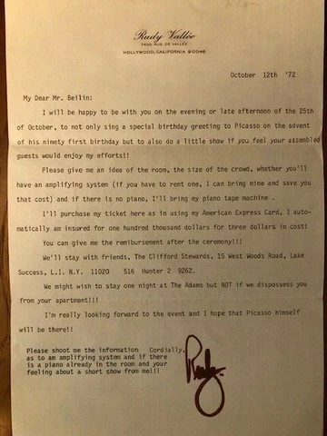 Rudy Vallee signed letter Cover