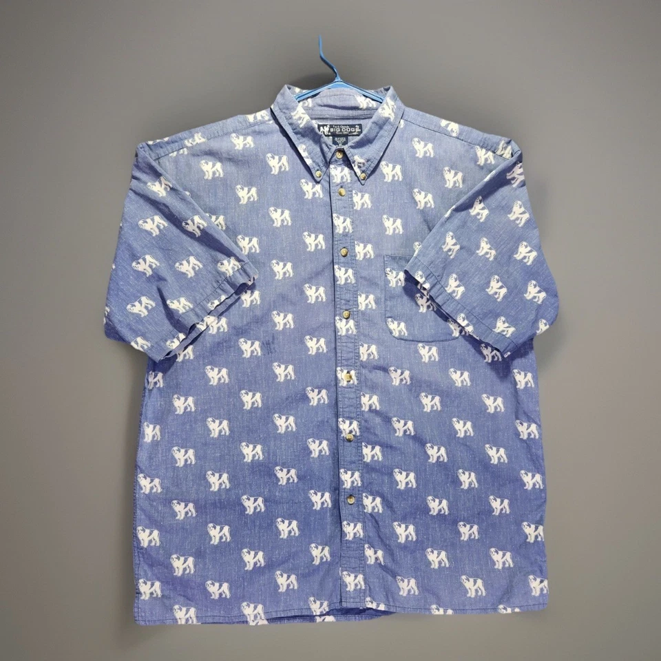 Camisa con botones Big Dogs 2X azul manga corta estampado de perro divertido actitud Foto 1 de 4