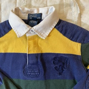 Vtg Polo Ralph Lauren Shirt Boys 4/4T Striped Rugby Pullover Shoulder Elbow Pads - Picture 1 of 13