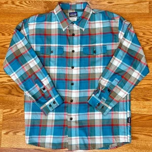 Camisa Patagonia Para Hombres M Azul Rojo A Cuadros Abotonada Manga Larga Exterior Cabincore - Imagen 1 de 22