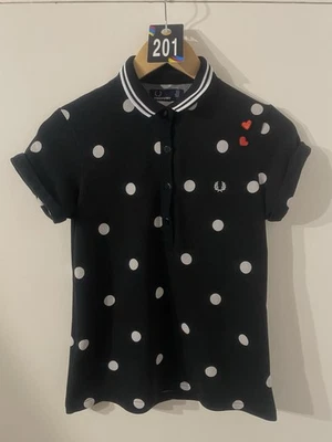 Fred Perry Amy Winehouse Polka Dot Polo Shirt Black Size 8 Pre Owned Very Good - Image 1 of 4