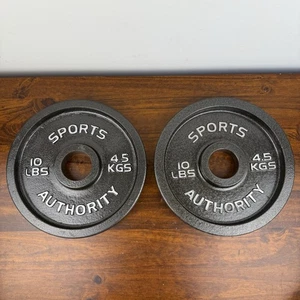 Pair (2) 10 lb Sports Authority Olympic Weight Plates Gym (20 lbs Total) Vtg - Picture 1 of 23