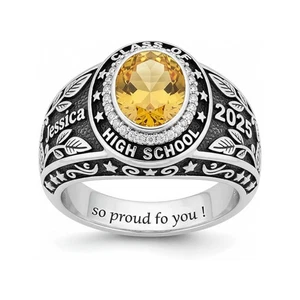 Anello donna classe liceo personalizzato per figlia regalo pietra preziosa ovale personalizzata - Foto 1 di 14