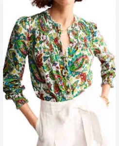 Blusa Top Boden Helena Algodón Estampado Cachemira Crema Talla US 4 - Imagen 1 de 13