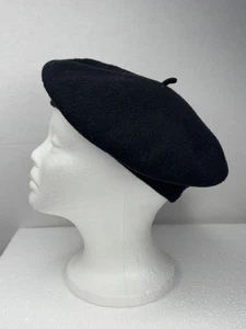 100% Wool Beret Hat Black Made in Czechoslovakia Cap One Size - Picture 1 of 5