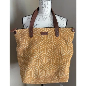 Große Tikka! Canvas-Einkaufstasche mit Reißverschluss und Lederhenkeln mit geometrischem Muster - Bild 1 von 9