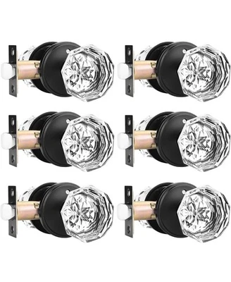 Orger 6 Pack Glass Door Knobs with Flat Black Rosette, Bath/Bed Door Knobs - Image 1 of 4
