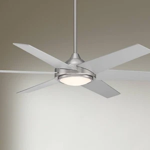 56" Estate Modern Indoor Outdoor Ceiling Fan Dimmable LED Light Remote Nickel - Picture 1 of 9