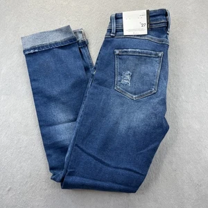 Jeans KanCan skinny dritti taglia 7/27 vita media elasticizzato effetto invecchiato bottoni mosca - Foto 1 di 17