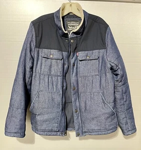 Levis Jacket Mens Small Blue Sherpa Lined Collar Snap Button/Zip Utility Coat - Picture 1 of 16