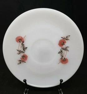 4 Vintage Fire King White Milk Glass Saucer with Red Flowers Made in USA - Picture 1 of 6