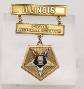 OES Order of the Eastern Star Grand Representative Illinois Pin Gold Tone Enamel - Picture 1 of 5