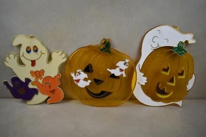 3 VTG Halloween Suncatchers Pumpkins & Ghosts - Picture 1 of 4